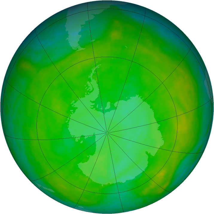 Antarctic ozone map for 24 December 1982